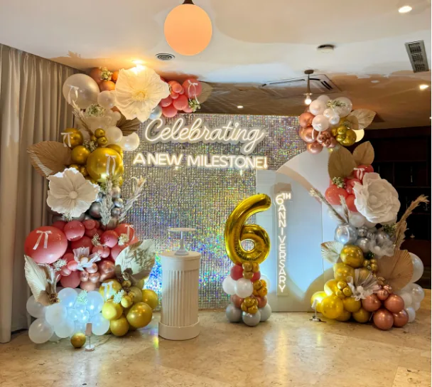 Birthday balloon arch and table styling