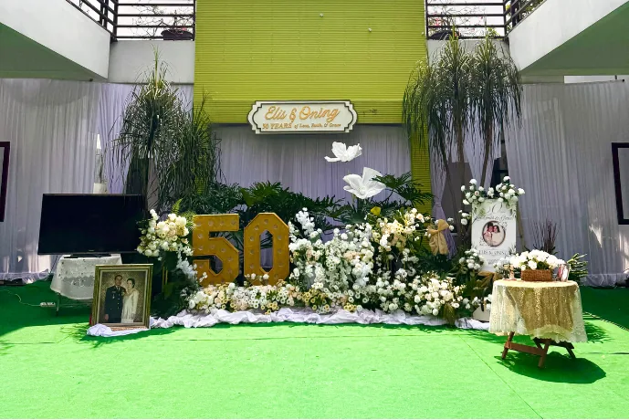 Floral display for a 50th anniversary celebration
