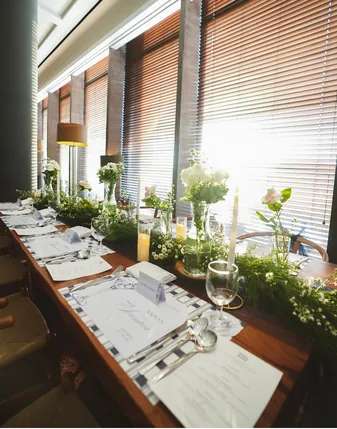 Table setting with floral centerpiece