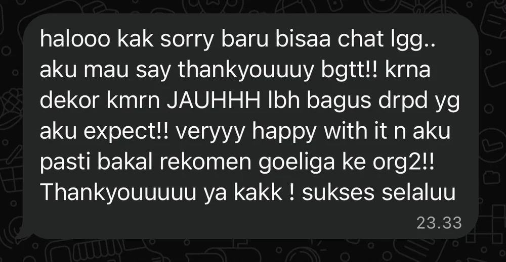 Screenshot of the original WhatsApp message from the Private Event Client